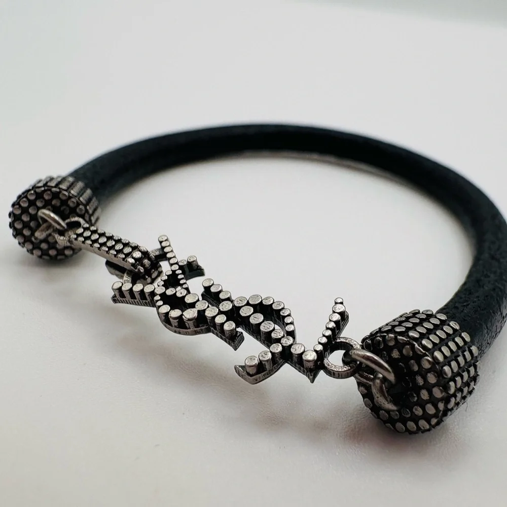 Saint Laurent Black Leather Cord Wrap Bracelet - Picture 6 of 6